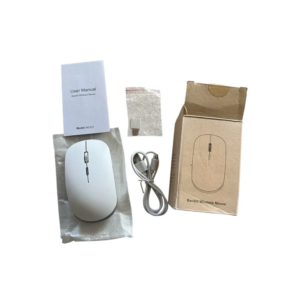NEW Led Backlit White Wireless Computer Mouse Rechargeable Model MC221